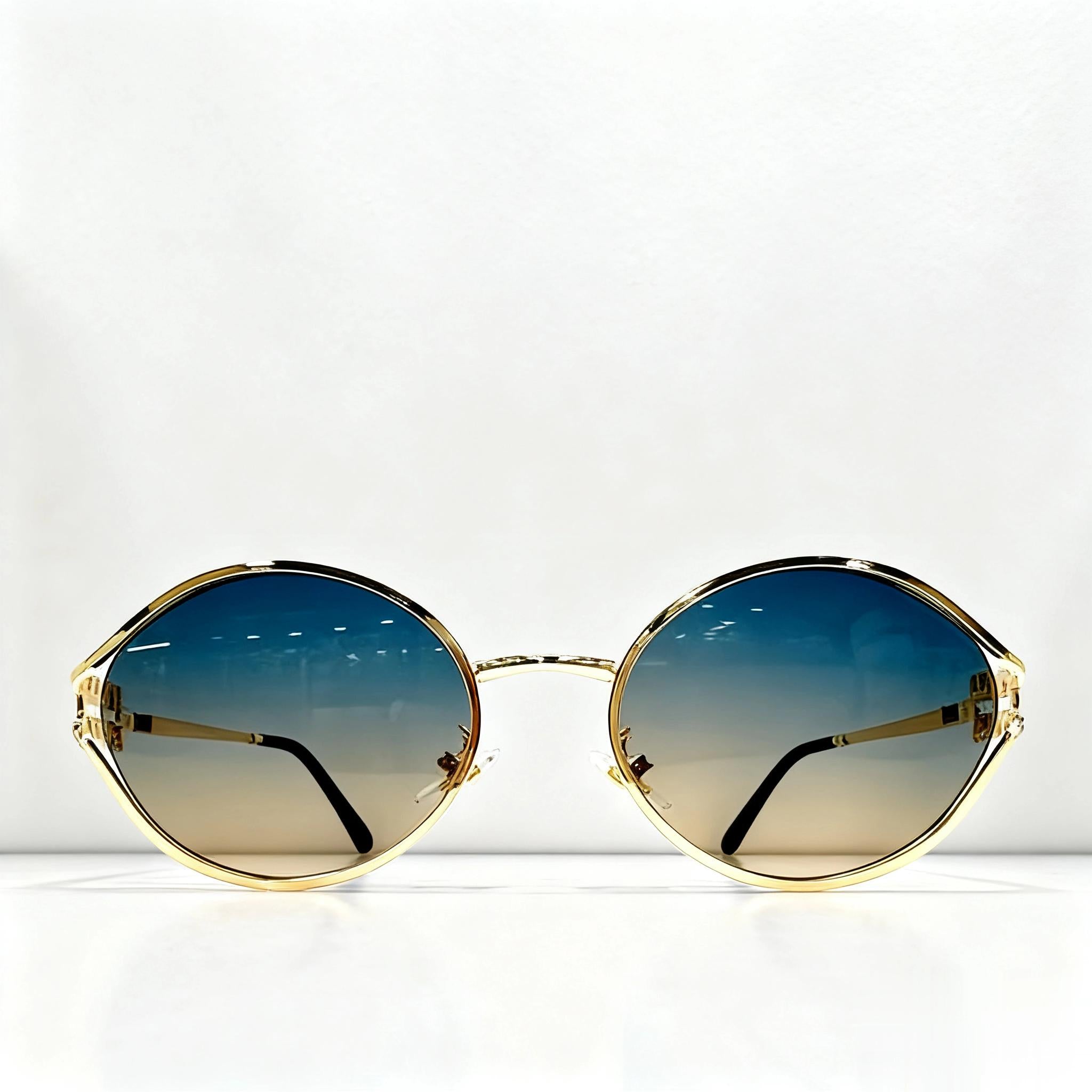 Óculos de Sol Redondo Feminino– Lente Degradê, Armação Metálica, Estilo Retrô e Elegante