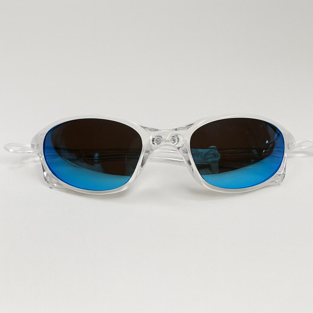 Óculos de Sol Unissex Oval Esportivo Transparente | Lente Azul Espelhada | Estilo Y2K para Rua, Praia e Dirigir