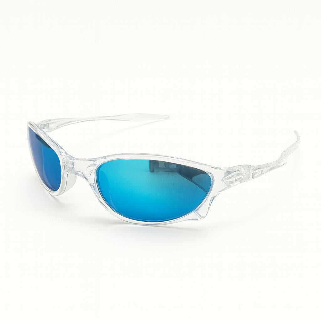 Óculos de Sol Unissex Oval Esportivo Transparente | Lente Azul Espelhada | Estilo Y2K para Rua, Praia e Dirigir