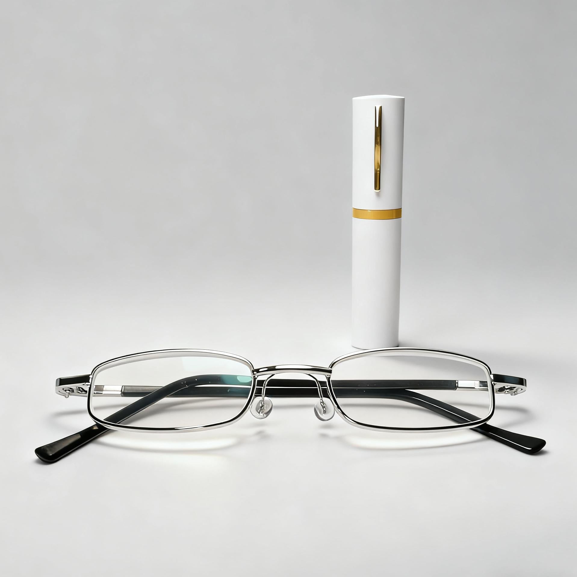 Óculos de leitura Caneta de Óculos armacao Pequeno Retangular Metal Unissex Minimalista Prata Preto Marrom