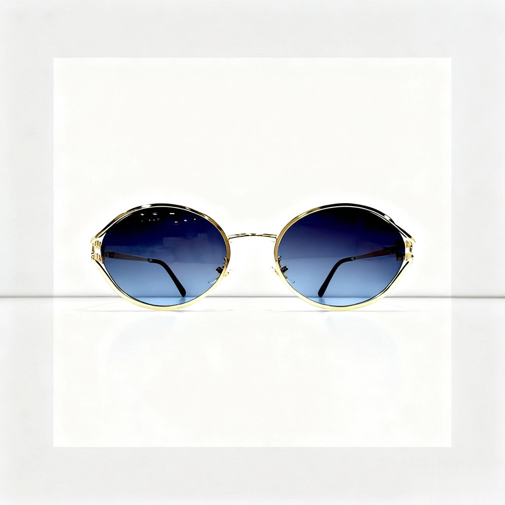 Óculos de Sol Redondo Feminino– Lente Degradê, Armação Metálica, Estilo Retrô e Elegante