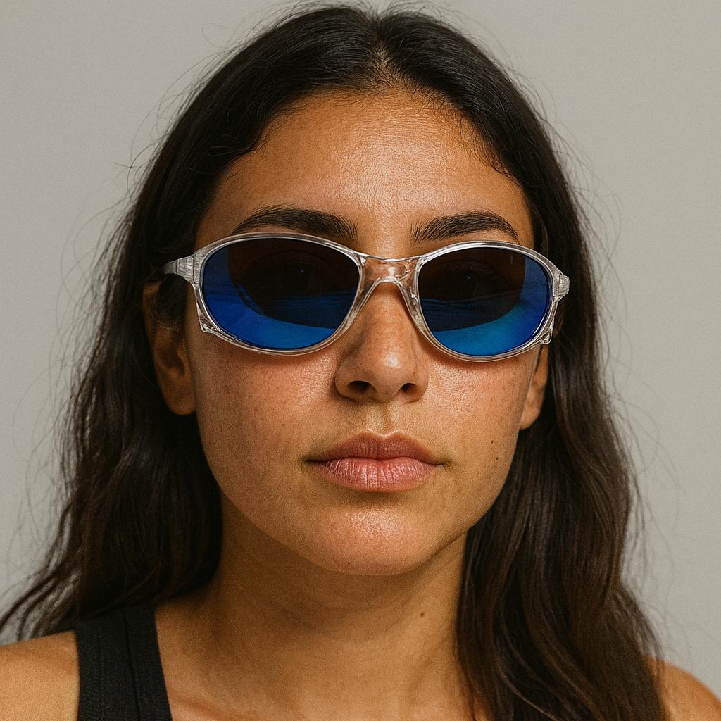 Óculos de Sol Unissex Oval Esportivo Transparente | Lente Azul Espelhada | Estilo Y2K para Rua, Praia e Dirigir