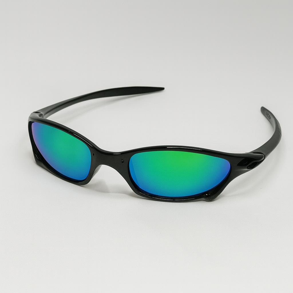 Óculos de Sol Unissex Oval Esportivo Preto | Lente Espelhada Verde (Iridescente) | Estilo Y2K para Rua, Praia e Dirigir