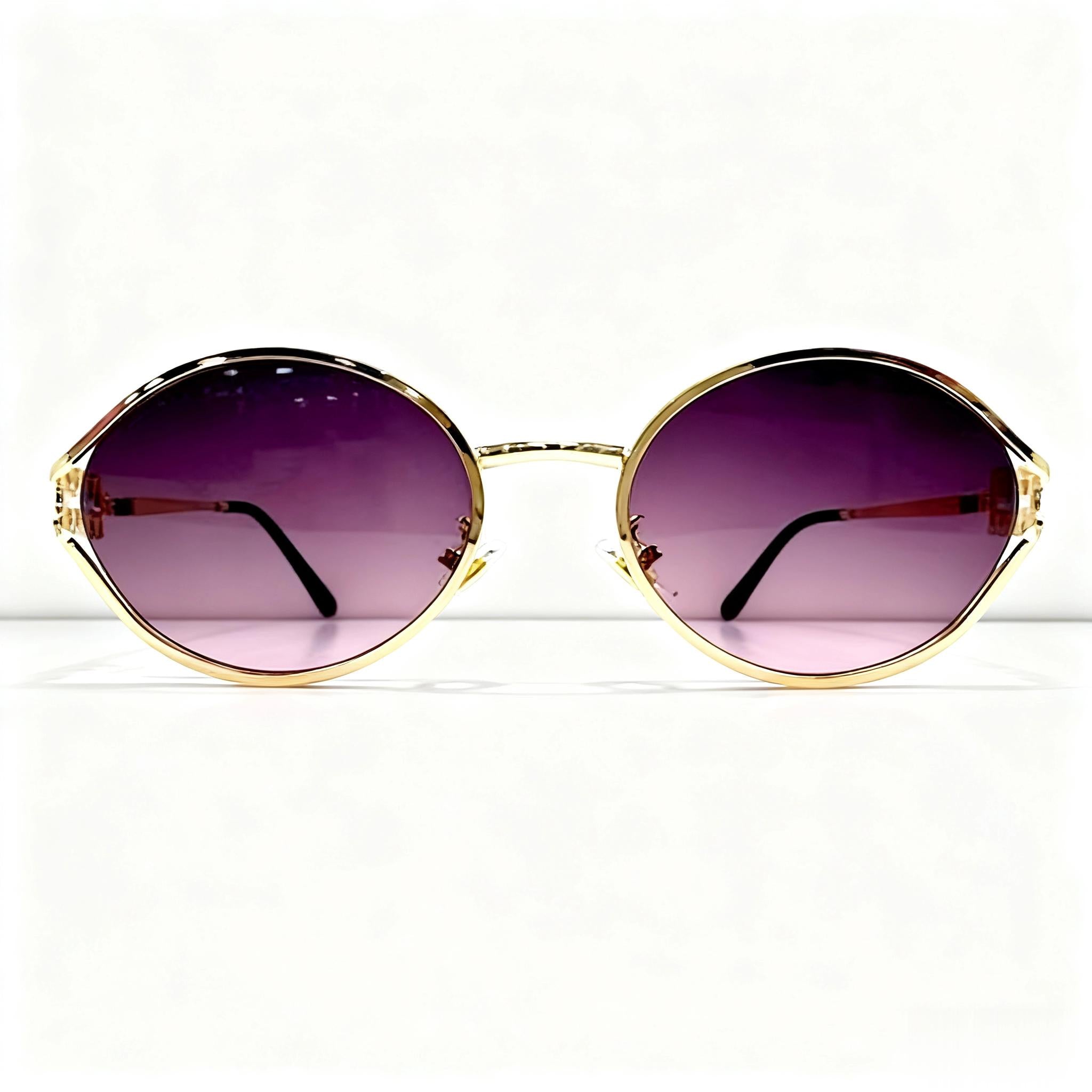 Óculos de Sol Redondo Feminino– Lente Degradê, Armação Metálica, Estilo Retrô e Elegante