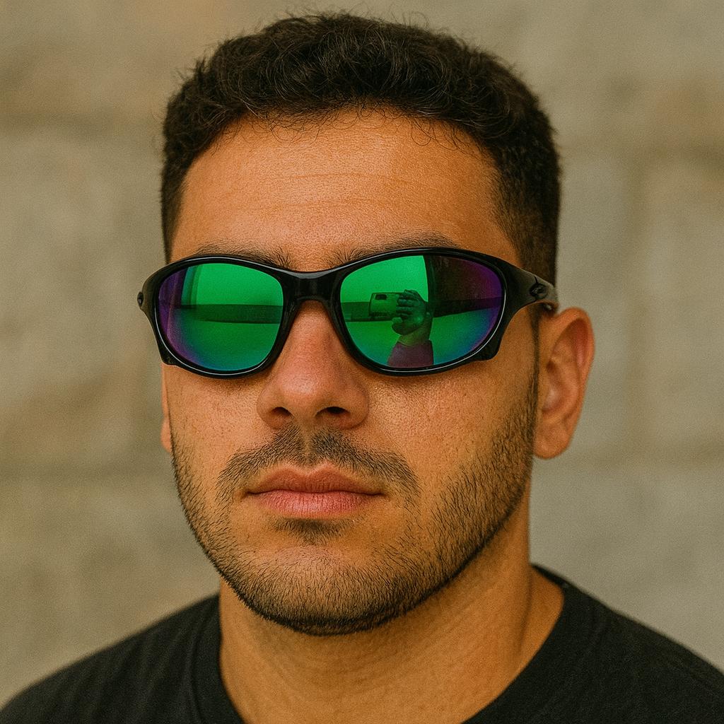 Óculos de Sol Unissex Oval Esportivo Preto | Lente Espelhada Verde (Iridescente) | Estilo Y2K para Rua, Praia e Dirigir