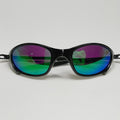 Óculos de Sol Unissex Oval Esportivo Preto | Lente Espelhada Verde (Iridescente) | Estilo Y2K para Rua, Praia e Dirigir