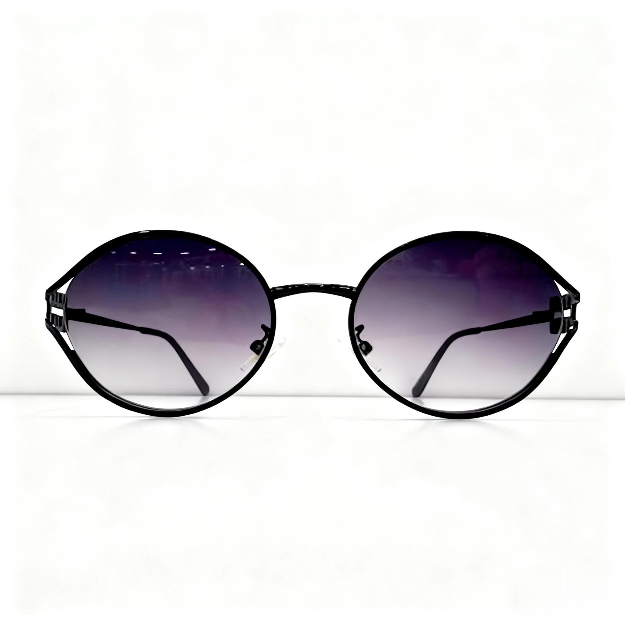 Óculos de Sol Redondo Feminino– Lente Degradê, Armação Metálica, Estilo Retrô e Elegante