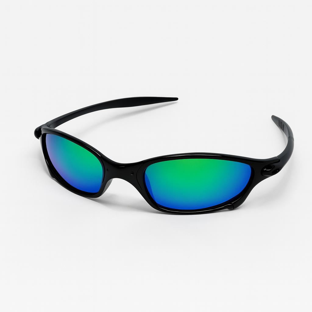Óculos de Sol Unissex Oval Esportivo Preto | Lente Espelhada Verde (Iridescente) | Estilo Y2K para Rua, Praia e Dirigir