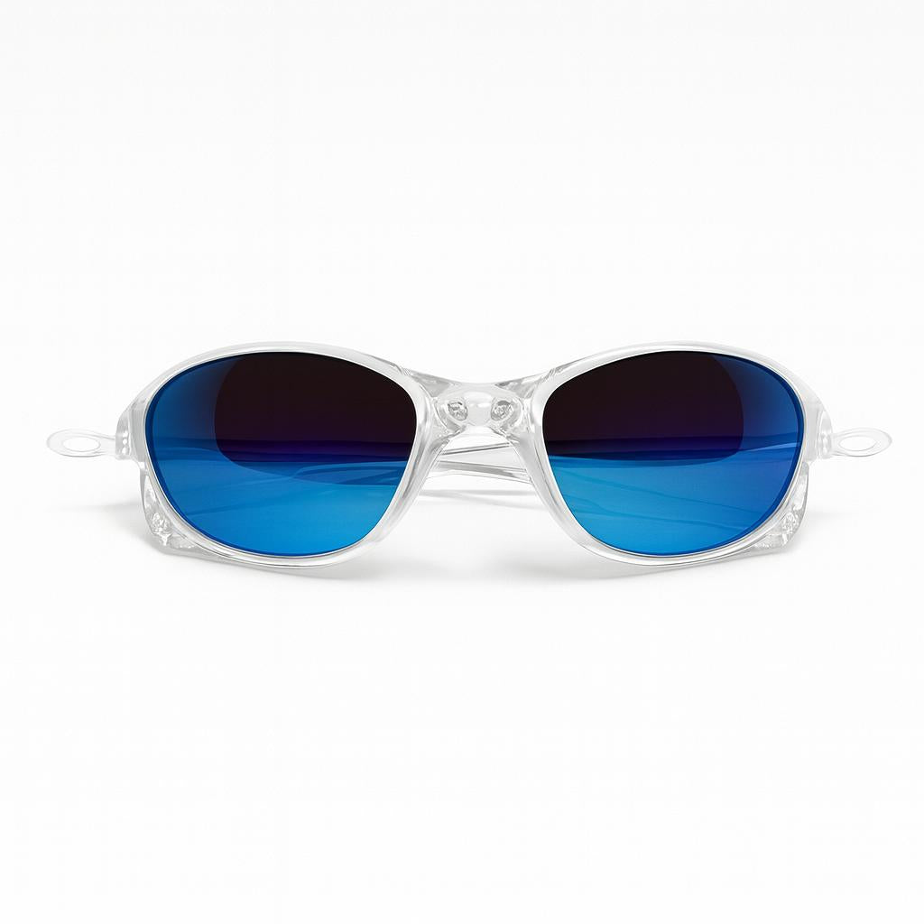 Óculos de Sol Unissex Oval Esportivo Transparente | Lente Azul Espelhada | Estilo Y2K para Rua, Praia e Dirigir