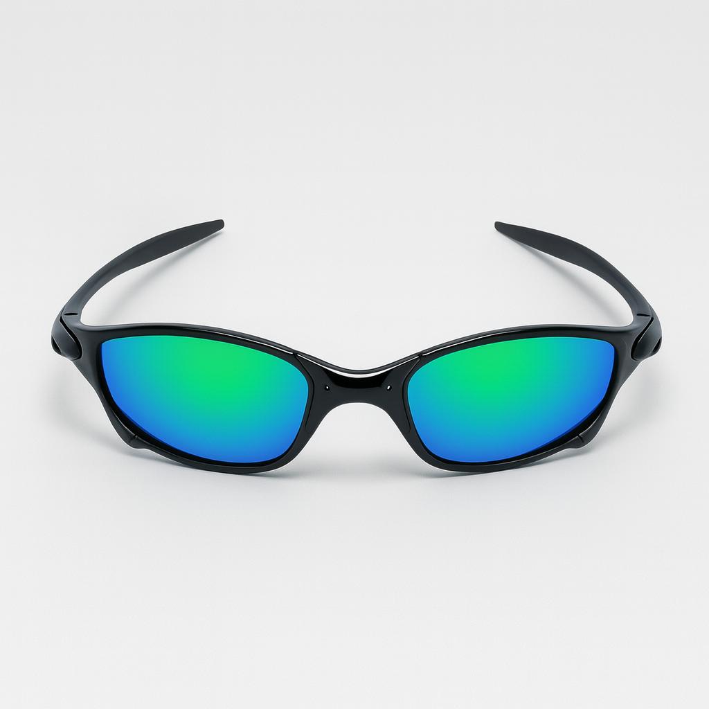 Óculos de Sol Unissex Oval Esportivo Preto | Lente Espelhada Verde (Iridescente) | Estilo Y2K para Rua, Praia e Dirigir